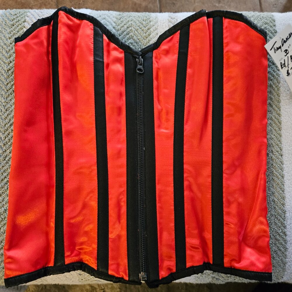NEW Handmade Corset XL RD/BK ZIP Steel Boned 30"